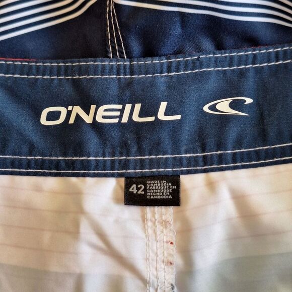 O'NEILL 42" W x 21" OUTSEAM RWB ULTRASUEDE SWIM BOARDSHORTS TIE & 11" INSEAM - Picture 8 of 10